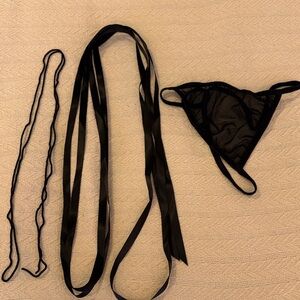 NWT Black Sheer body ribbon with thong Lingerie Set intimates